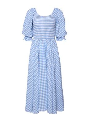 Ivy City Co Blue Gingham Puff-Sleeve Maxi Dress